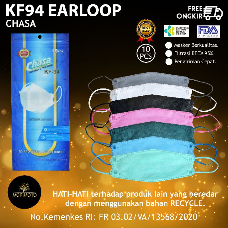 MASKER KF94 CHASA 4D STEREOSCOPIC FISH SACHET ZIPLOCK ISI 10PCS ISI 20PCS