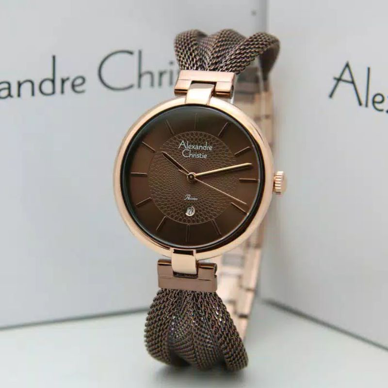 JAM TANGAN WANITA ALEXANDRE CHRISTIE  2872 AC 2872 Ac 2872 Brown Rosgold ORIGINAL [ GARANSI