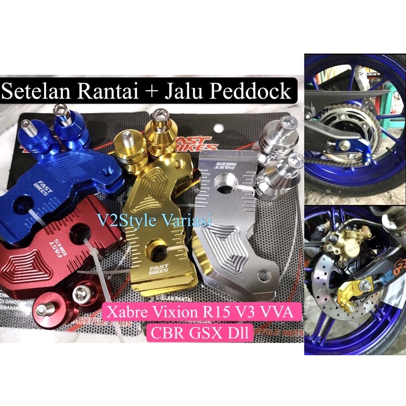 Setelan Rantai Jalu Paddock Set Baut CNC PNP Arm Banana Peddock Xabre Vixion R15 V3 VVA CBR GSX R25