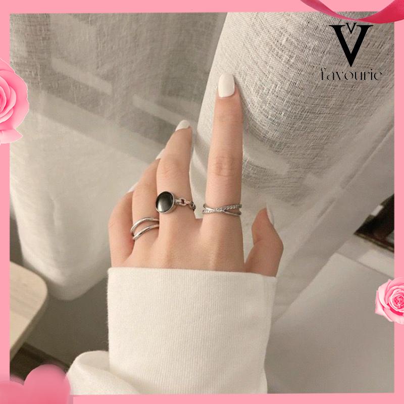 [COD]Cincin Retro Set Aksesoris Cincin Wanita Tiga-dalam-satu yang Dapat Disesuaikan-FA