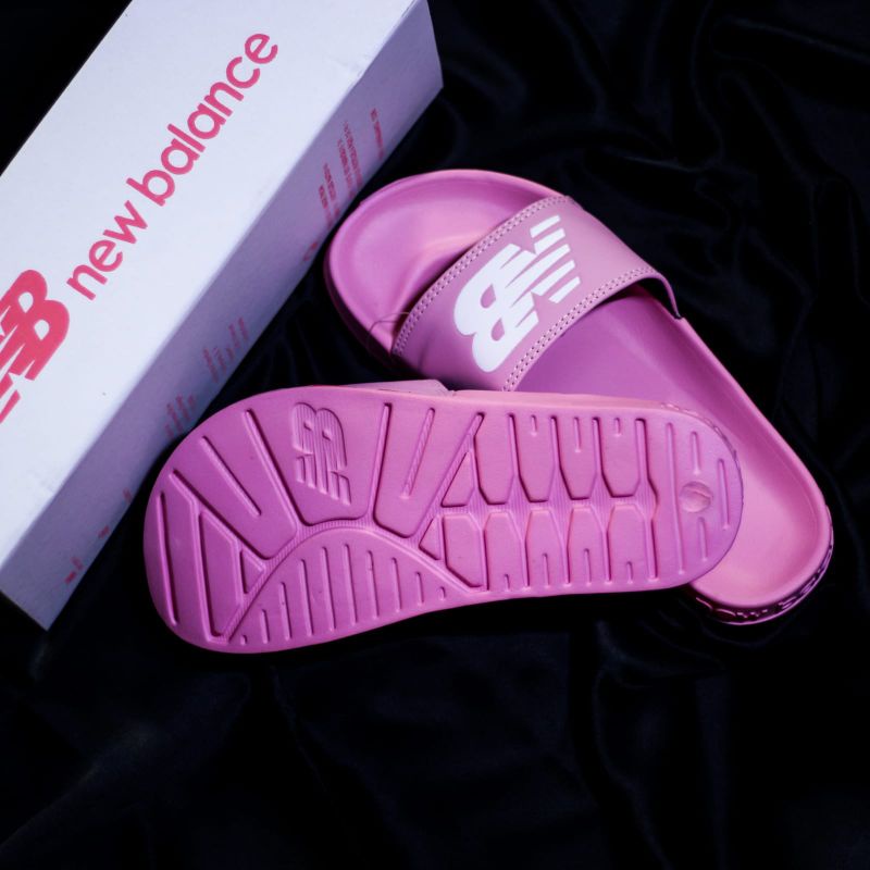 Sandal Kasual Wanita New Balance Pink NB White Sendal Flat Slip On Slide Casual