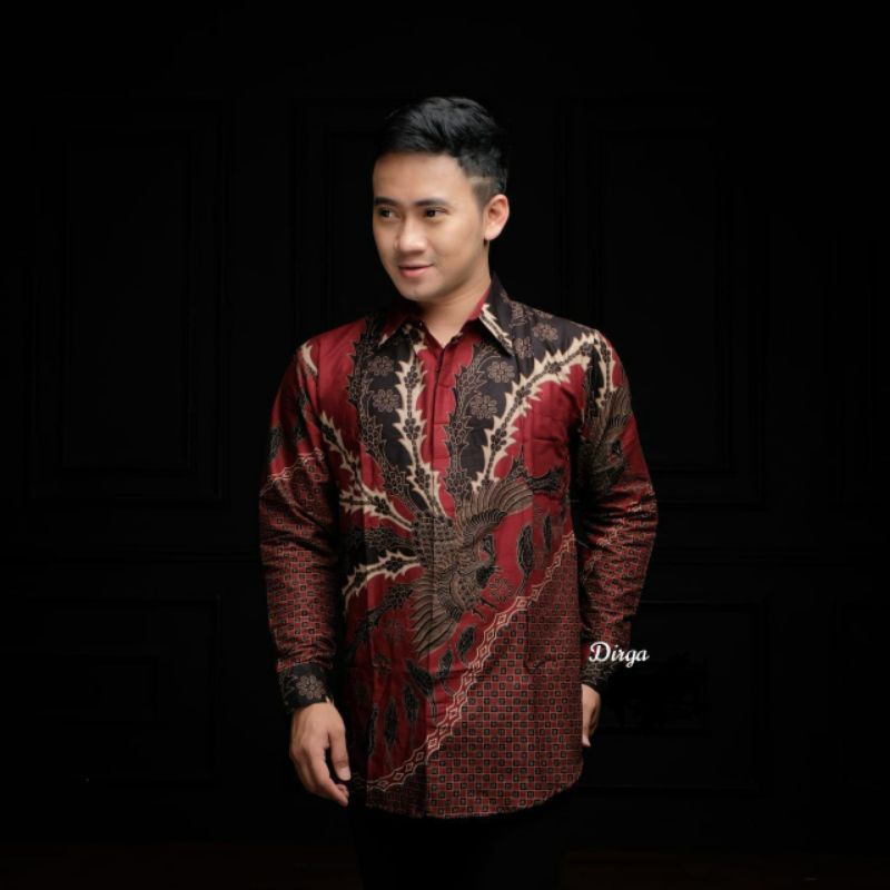 Agrapana Baju Batik Pria Lengan Panjang Batik Premium Modern Rajata size M L XL XXL-Murai merah