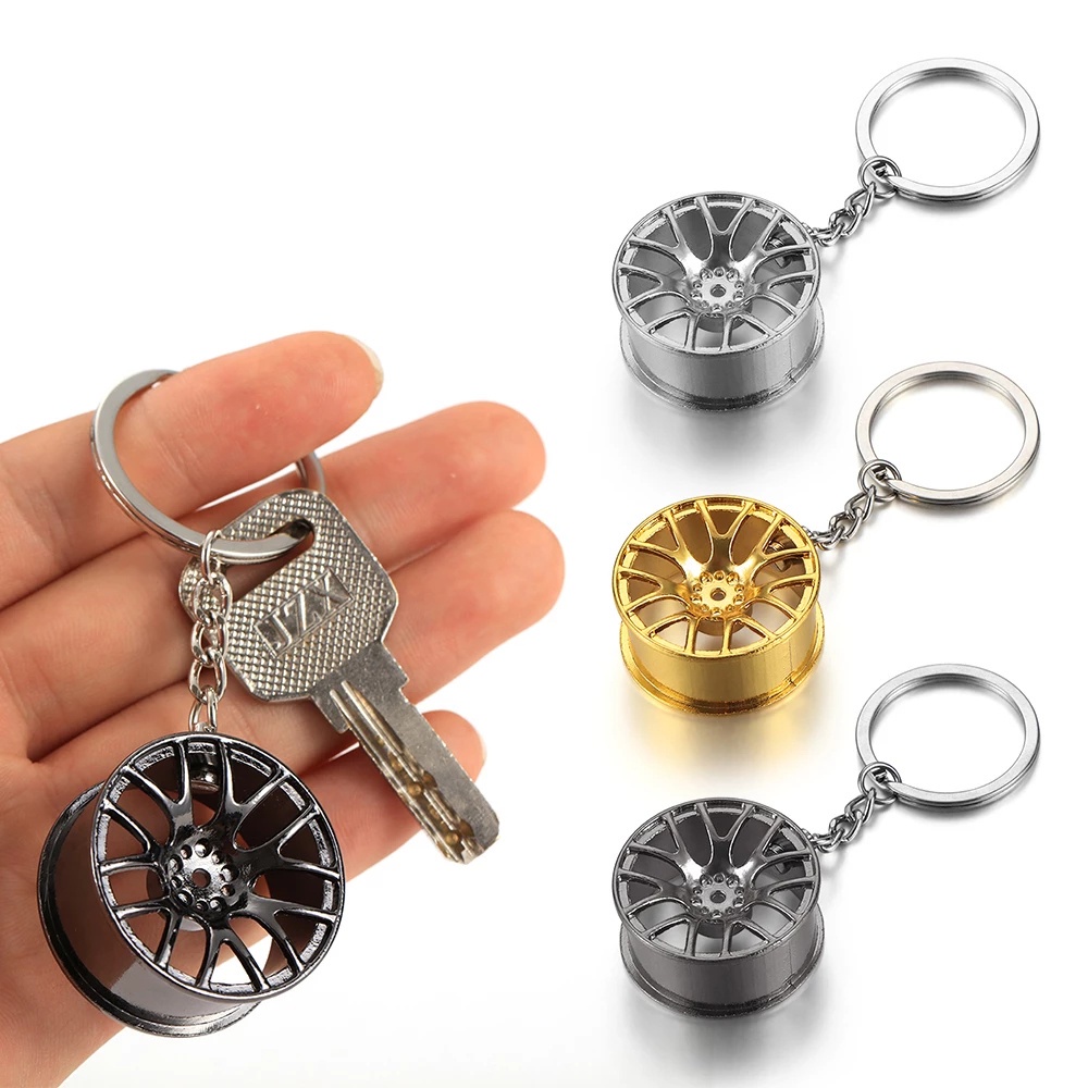 QUINTON Zinc Alloy Car Key Ring Tire Styling Pendant Key Chain Fashion Key Holder Keyrings Wheel Hub Keychain/Multicolor