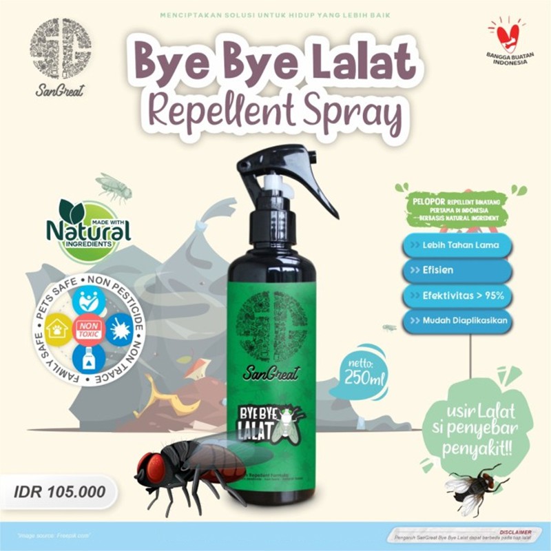 Alat Pengusir lalat natural spray 250 ml SanGreat Bye Bye Lalat ampuh aman