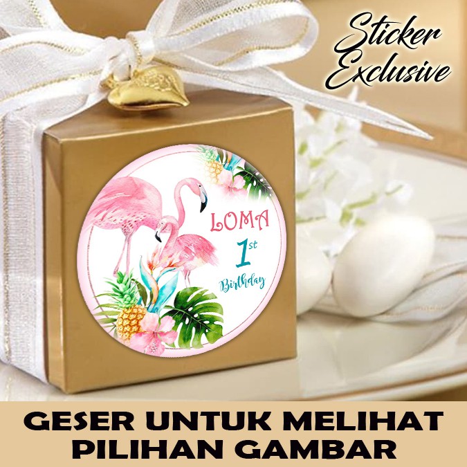 

60 STIKER LABEL BAG / KUE / SOUVENIR ULTAH ULANG TAHUN - FLAMINGO