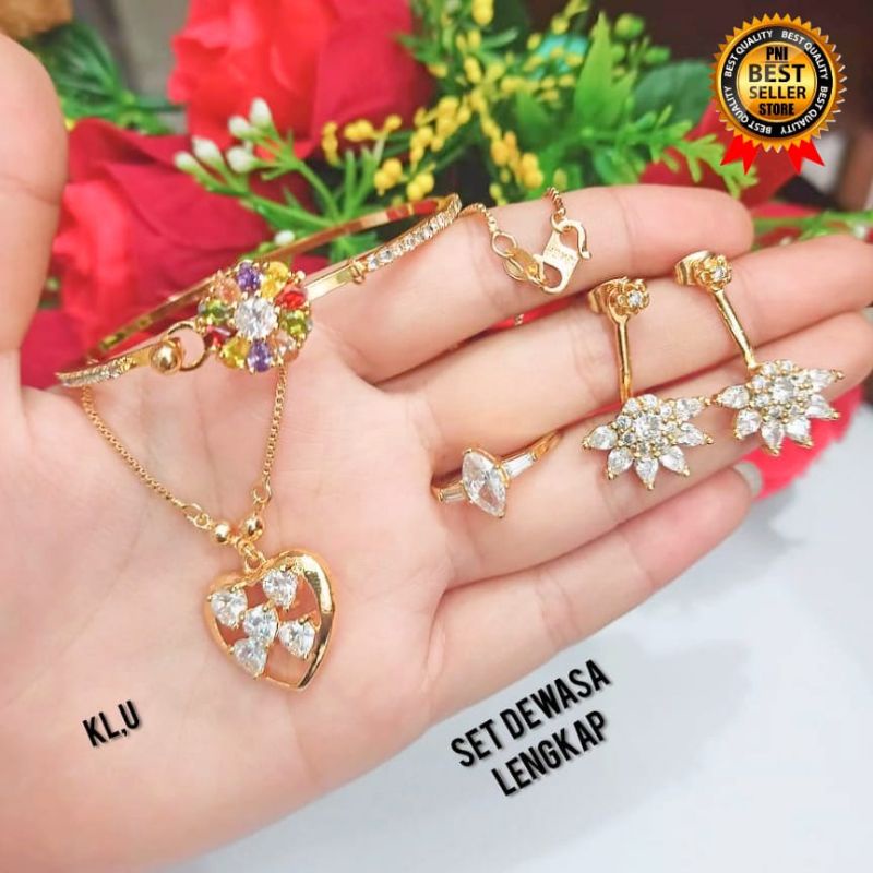 Set Dewasa Lengkap Permata Simple Fashionable Gold Perhiasan Wanita Limited edition (COD)