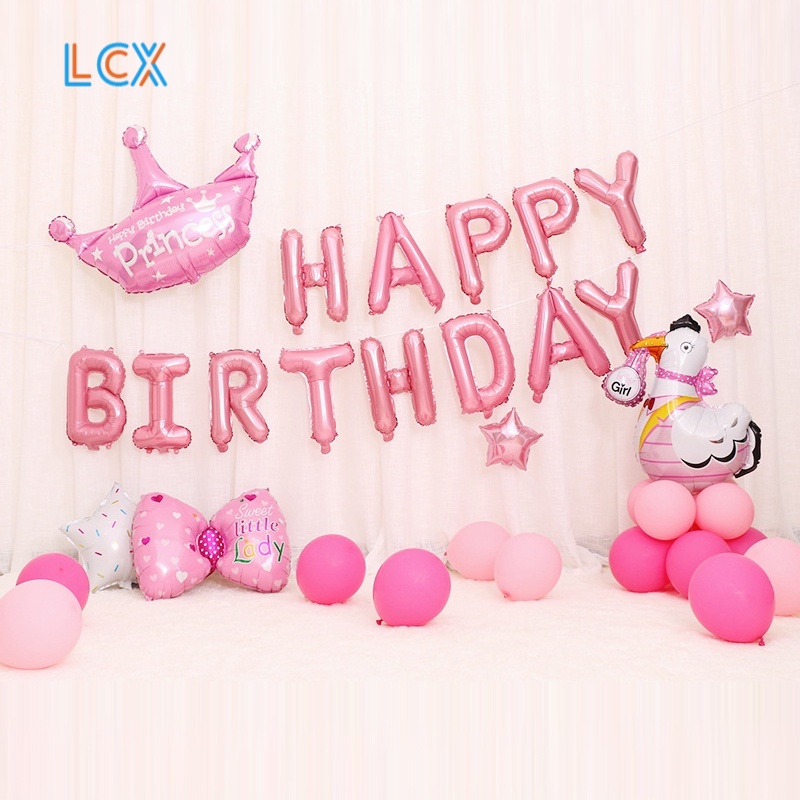 LCX Balon Foil Tulisan Happy Birthday Balon Foil Huruf Gold Warna Pelangi