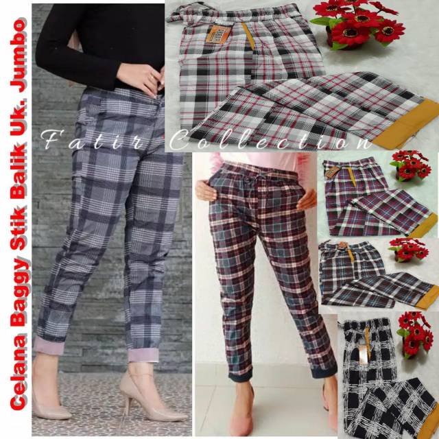  CELANA  BAGGY  MOTIF  KOTAK  UK JUMBO CELANA  TARTAN JUMBO 