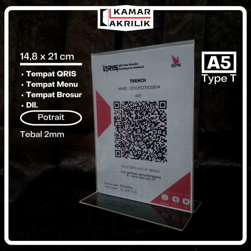 

Akrilik Tent Holder A5 T Potrait/ Tempat Brosur