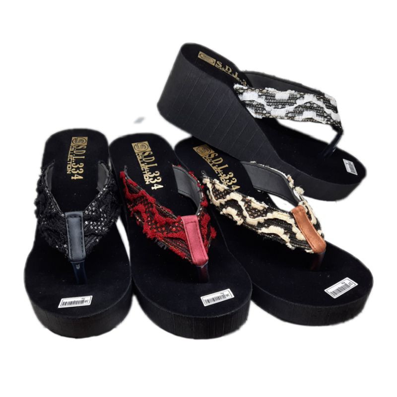 sandal wanita wedges spon Jala Loreng