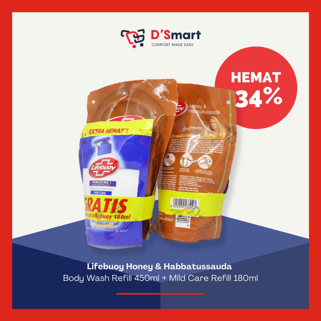 Lifebuoy Honey & Habbatussauda Body Wash Refill 450ml + Lifebuoy Handwash Mild Care 180ml PAKET PROM