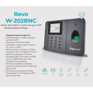 Mesin Absensi Fingerspot Revo W-202 BNC (Wifi + Battery)