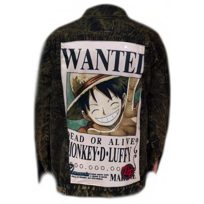 Jaket Jeans Printing Anime One Piece Pria Wanita, Jaket Luffy Zoro Wibu Otaku Kartun, Straight Jeans