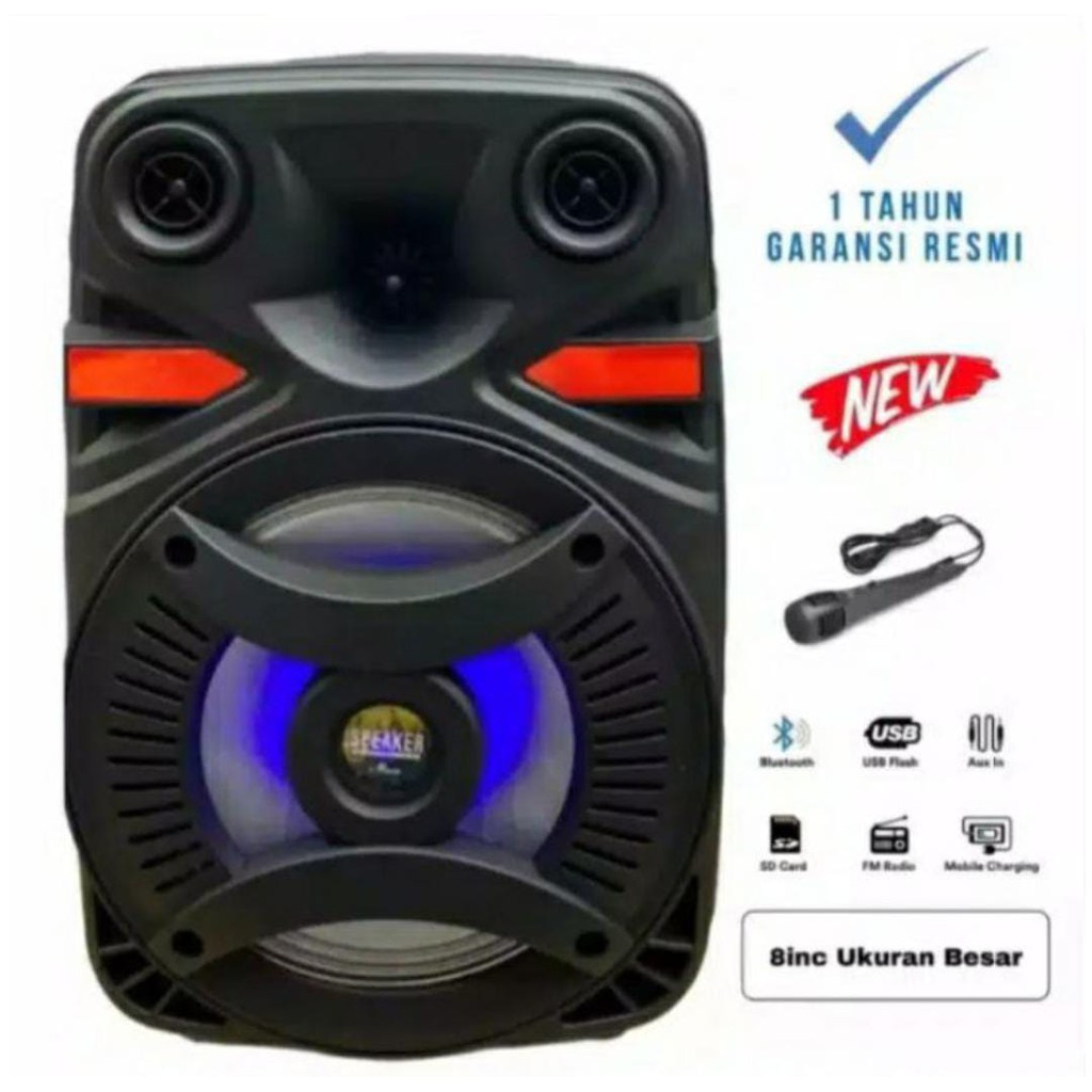 Speaker Bluetooth Karaoke Fleco F-8608 free mic+remote 8,5 inc