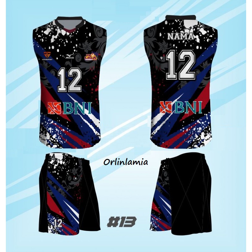 Jersey Voli  Proliga Team BNI Black Atasan dan Stelan 