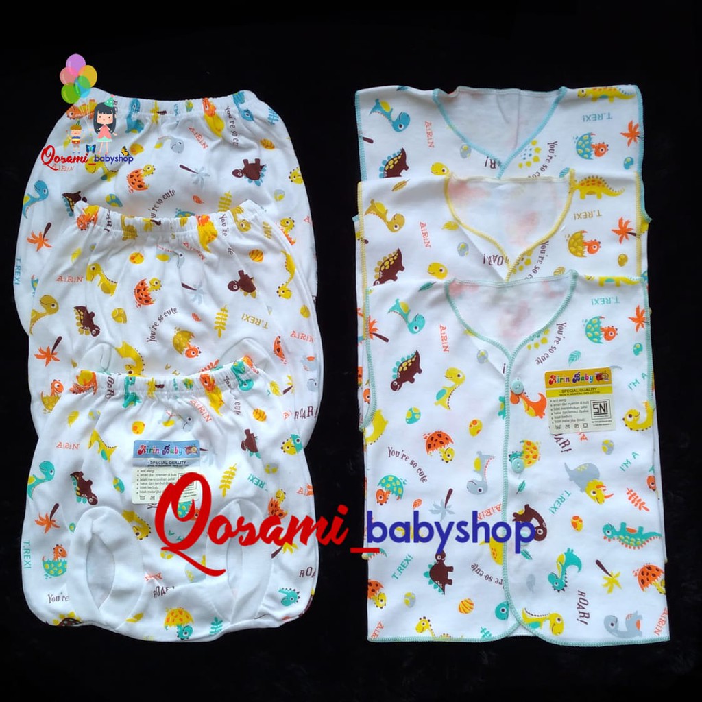 SETELAN AIRIN 3  pcs Setelan Buntung Bayi Newborn Motif Print SNI