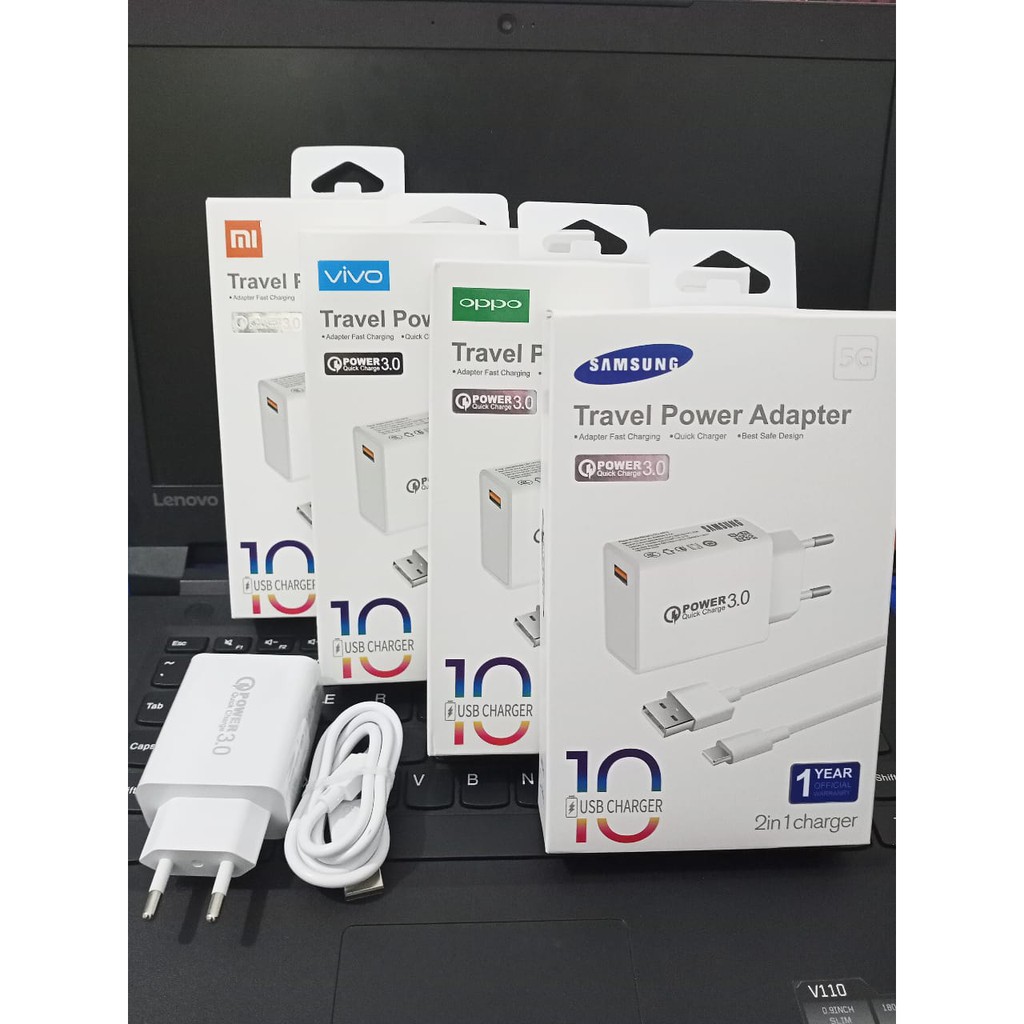 CHARGER BRAND POWER QC 3.0 TRAVEL POWER ADAPTOR 15w mi10  3A BRAND 5G  2IN 1 FAST CHARGING MICRO USB