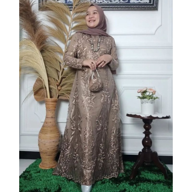(COD) GAMIS TILE BORDIR BUSUI / BAJU GAMIS WANITA PREMIUM / GAMIS BROKAT TULLE PREMIUM / GAMIS ORIGI