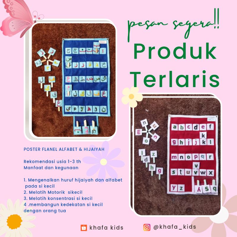 POSTER FLANEL MENCOCOKAN ALFABET KECIL | MENCOCKAN ABJAD  |  BELAJAR ALFABET