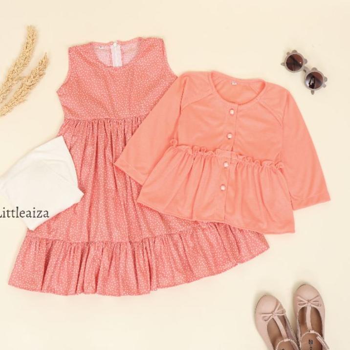 Harga Spesial.. CLEMIRA SET ANAK (CARDIGAN + DRESS + HIJAB)