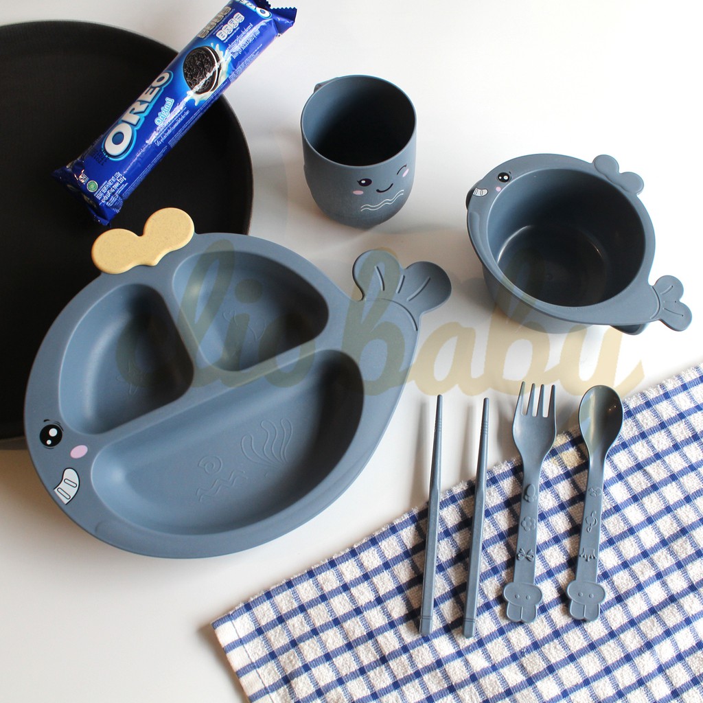 SET Perlengkapan makan anak MPASI Set Tempat makan anak murah dan lucu Tableware makan anak whale