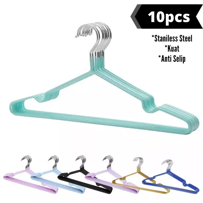 DISKON!! Hanger Stainles Anti Karat Gantungan Baju1 Pack Isi 10 pcs Hanger Anti Karat Anti Selip