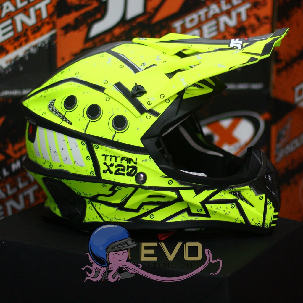 HELM JPX CROSS_FOX1 SERI X20 - FLUO YELLOW GLOSS + GOOGLE SNAIL (ONGKIR 2 KG) HELM JPX X20 TITAN JPX CROSS MOTIF TITAN JPX X20 YELLOW HELM JPX TERBARU