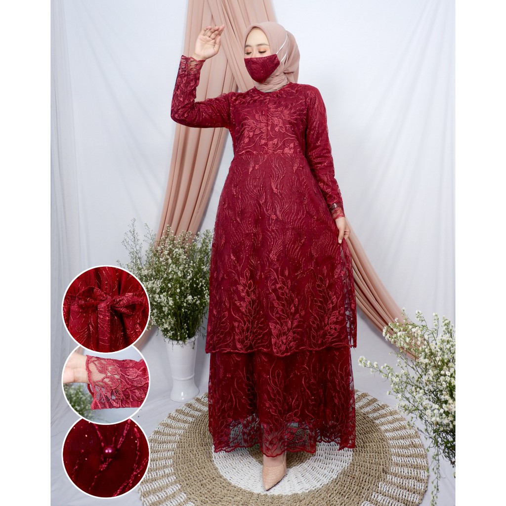 PROMO LONG DRES TINGKAT BUSUI / LONG DRES PESTA / LONG DRESS TULLE MUTIARA BORDIR