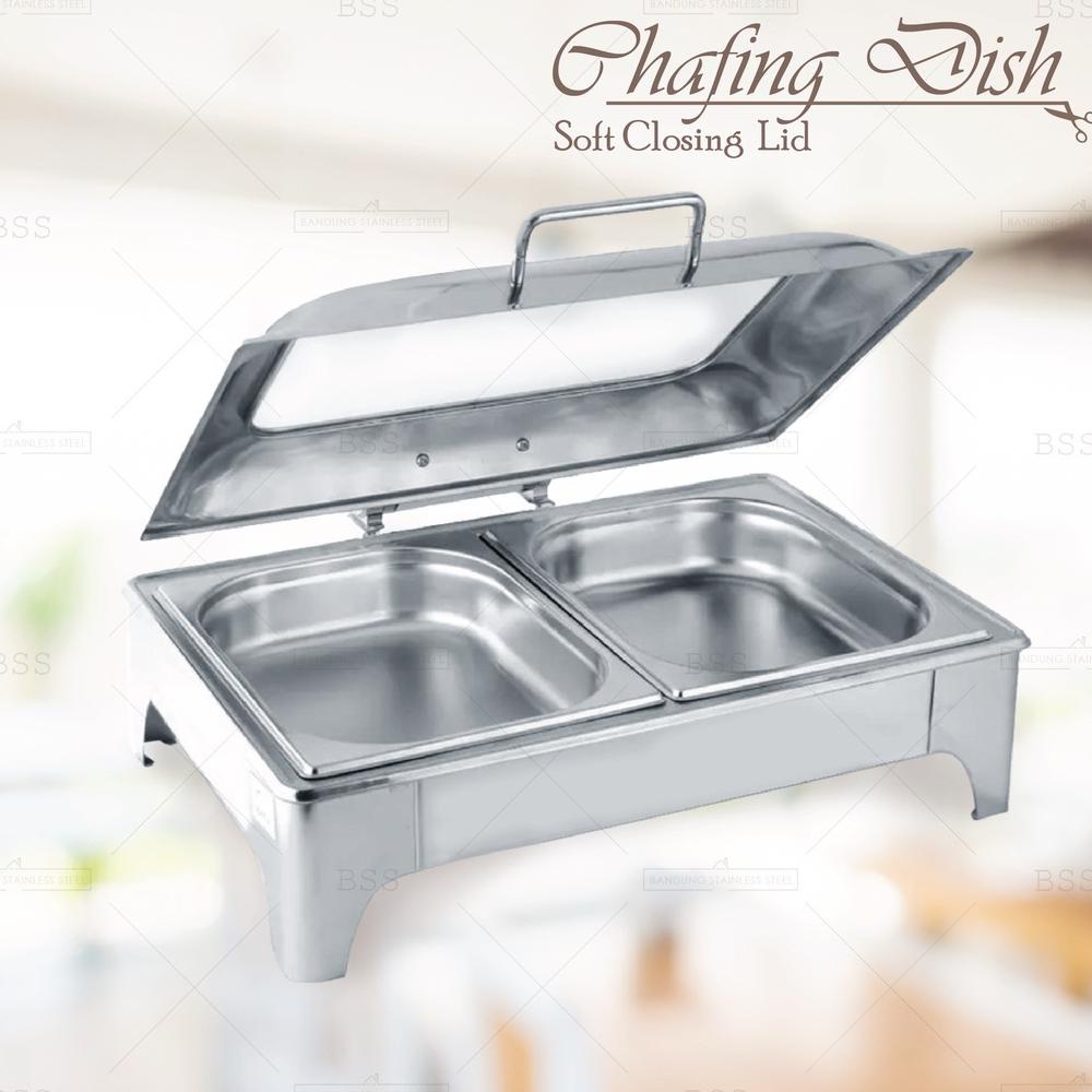 Chafing Dish HIDROLIK Tempat Wadah Makanan Saji Prasmanan Stainless 2 Sekat Kotak Kombinasi Kaca Hyd