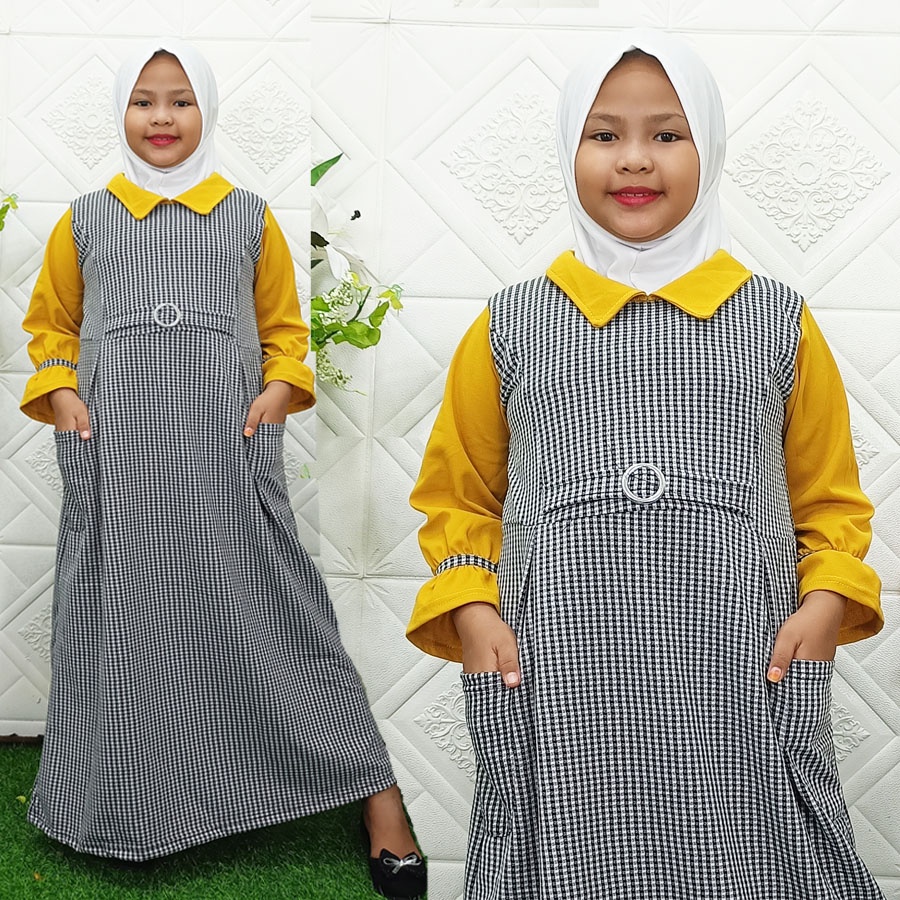 CERIA BERGAYA GAMIS DRESS KOTAK ANAK 5-12Tahun GL FASHION