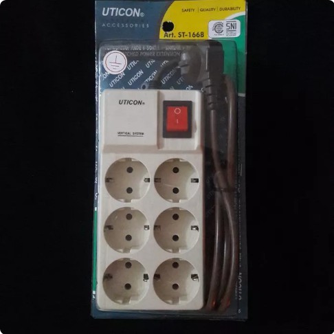 Uticon Stop Kontak 6 Lubang Segi + Saklar Indikator + Kabel ST-1668