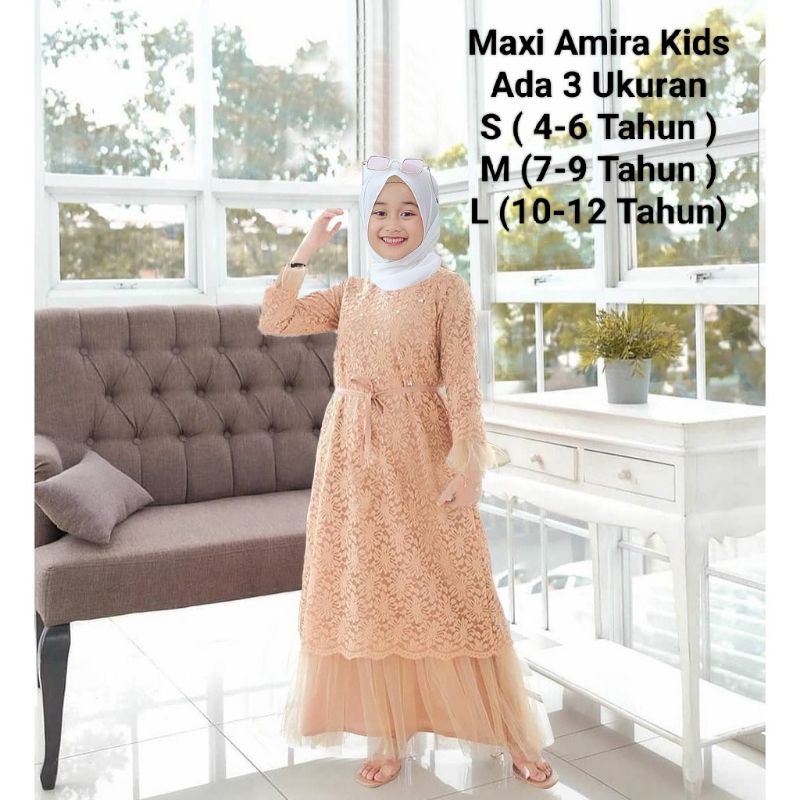 Pakaian Gamis Anak Terbaru Brukat Maxi Amira Kids 4-12 Tahun Good Quality