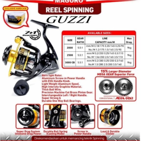 Reel Maguro RUGER , BLAZER , REBEL, GUZZI, IDX 1.0, SRV 1.0 4+1 BB , Spinning , 2000 2500 3000 CB