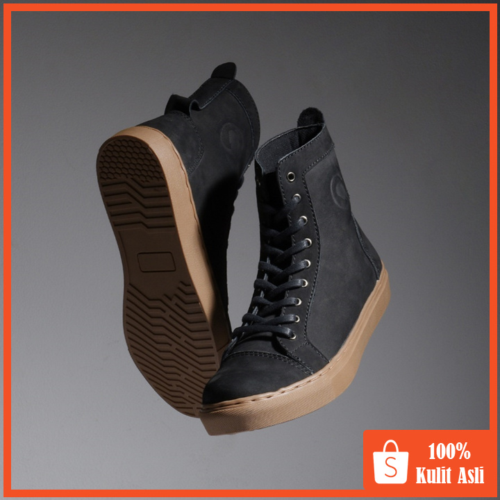 KHAFRA BLACK (Kulit Asli) - Sepatu Boots Pria Kasual Kulit Klasik Vintage Sporty Casual Cowok - Boot Kulit