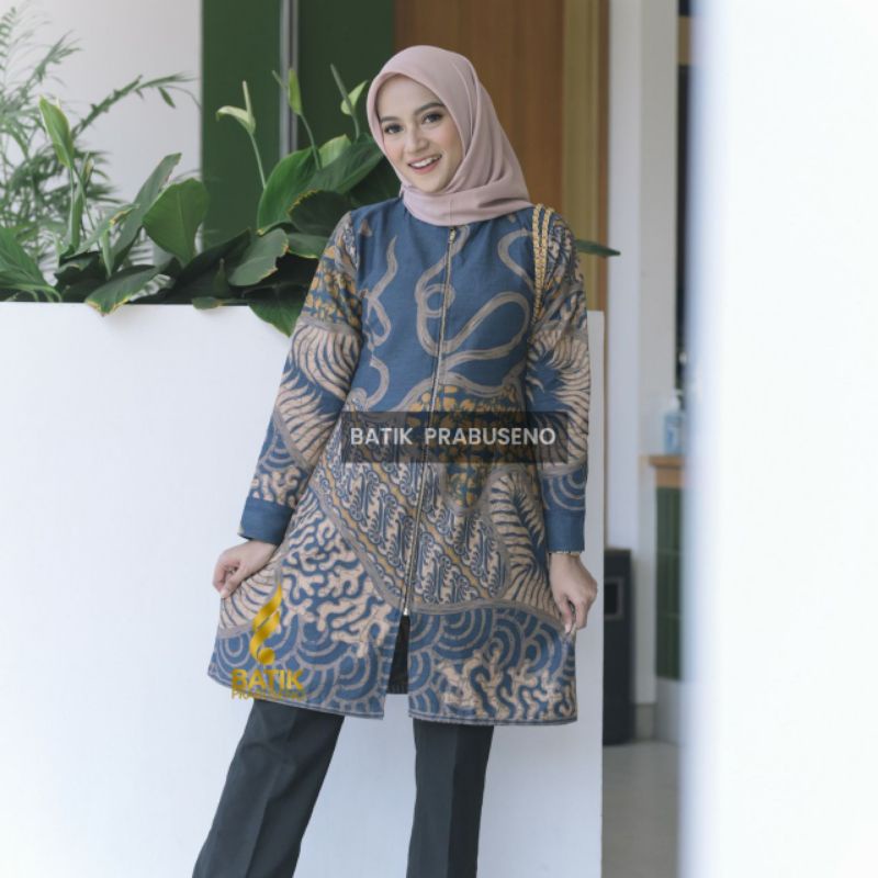 TUNIK Batik Wanita Lengan Panjang MOTIF SEMBADRA Bahan Katun Printing Dobby (Bertekstur) Lapis Triko