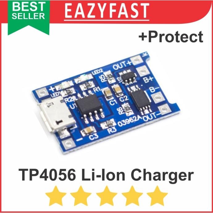 Modul TP4056 Protect Charger Baterai Li-Ion 18650 BMS 5V USB TP 4056 efst90 Murah