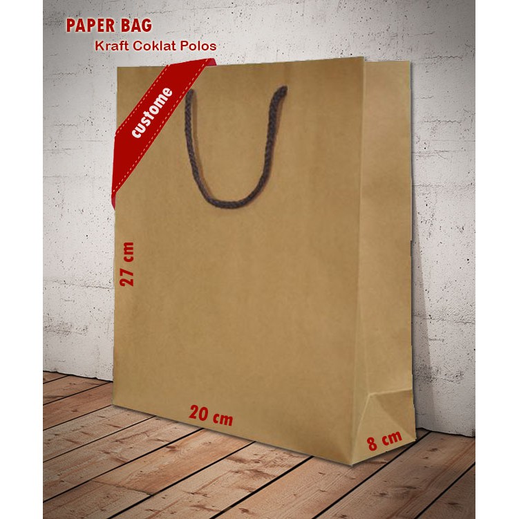 

Paper Bag kraft coklat 27 x 20 x 8 (isi 10 pcs/pack) PO custome