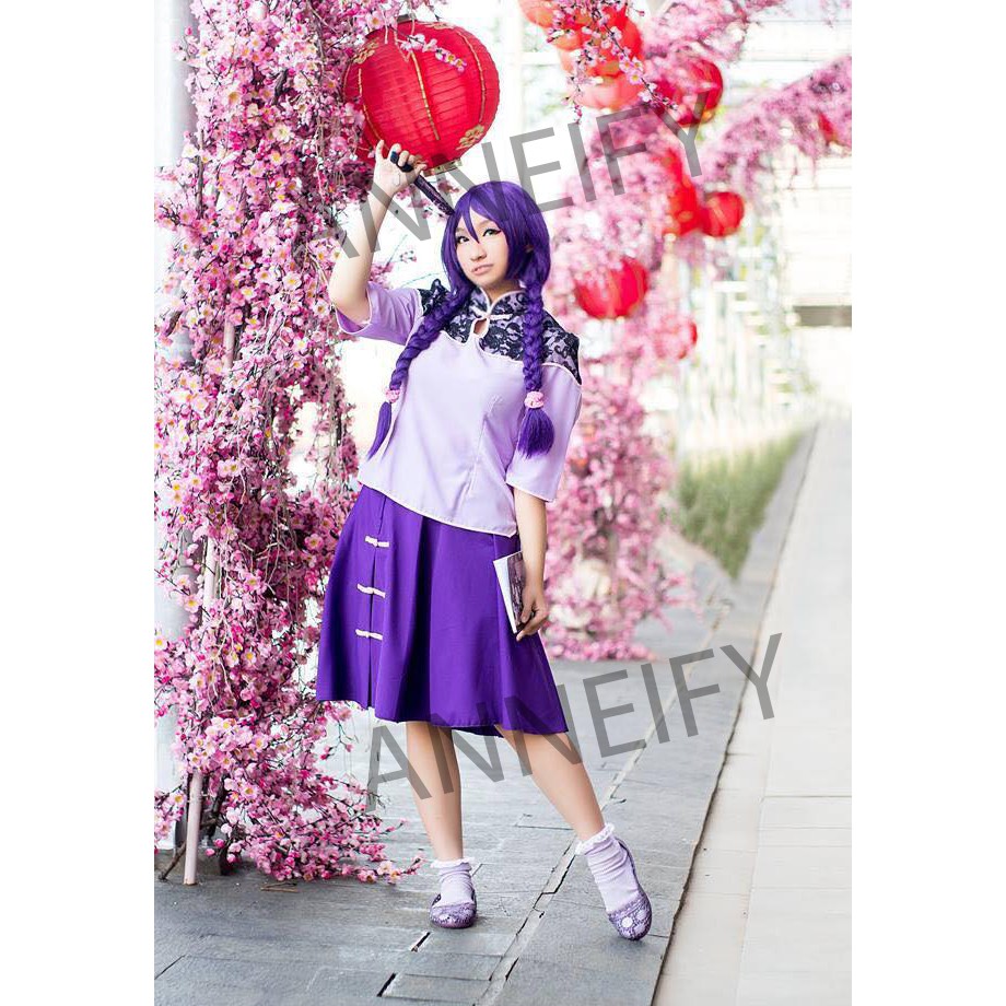 Kostum Cosplay Costume Love Live Nozomi Tojo Cheongsam Qi Pao Sincia Imlek Ungu Ceongsam