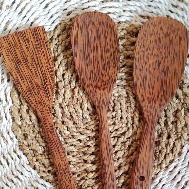 Satu Set sendok spatula centong erus kayu kelapa ruyung berkwalitas