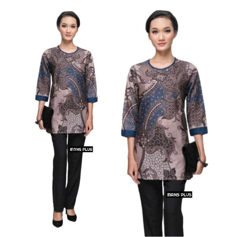 Blouse Wanita Batik Jumbo XXL XXXL Lengan ¾ Atasan Kemeja Wanita Big Size 4L - 5L Batik Seragam Kantor SFA