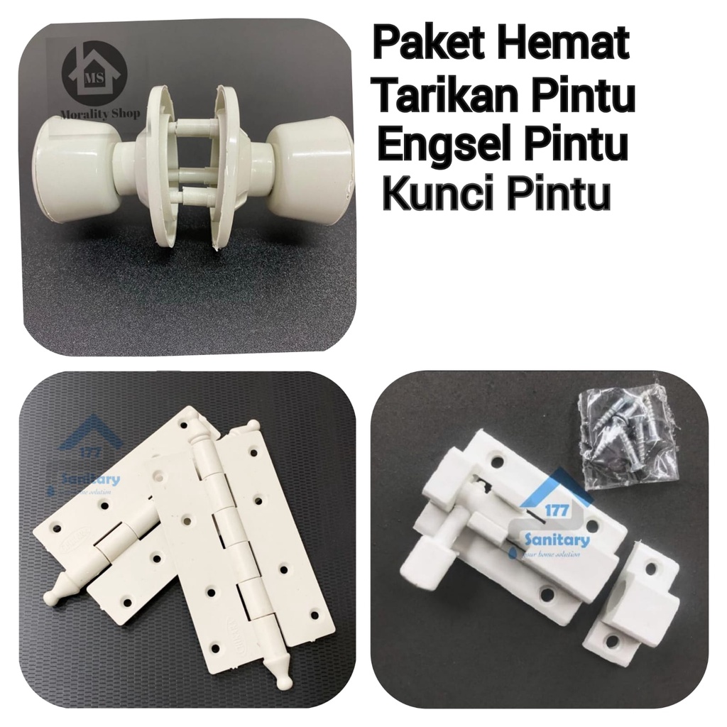 Paket Hemat 3in1 untuk Pintu PVC MURAH - Paket Grendel 2inch + Engsel Pintu + Tarikan Pintu PVC