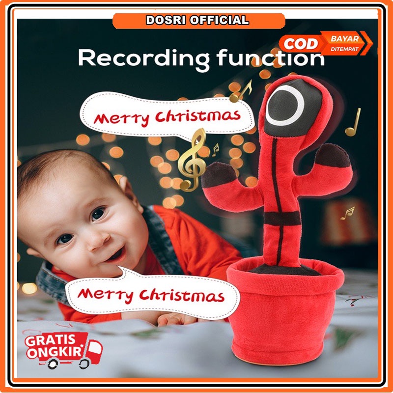 Dancing Squid Game Recorder Toy Dancing Cactus Mainan Boneka Squid Game Joget Led Menari Music bisa Rekam Suara