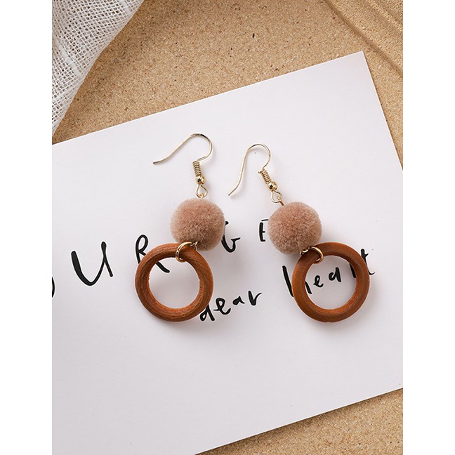 LRC Anting Gantung Fashion Circle Brown Acrylic Plush Earrings D24573