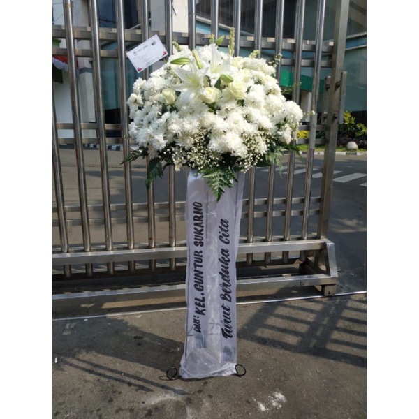 Karangan Bunga Duka Standing Flower | Happy Wedding | dll