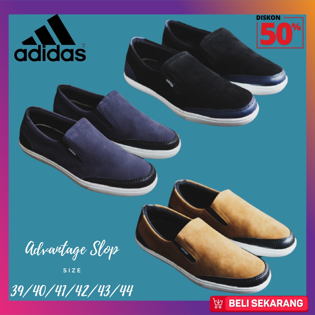 Sepatu Pria Adidas Advantage Slop Formal Tanpa Tali Bahan Suede Kasual Santai Kerja