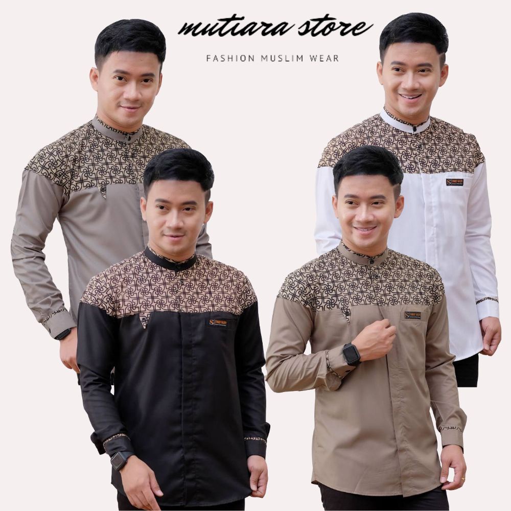 Baju Koko Bima Kombinasi Batik New Lengan panjang Sze M L XL | Baju Koko Hadroh Az Zahir Lengan Panjang