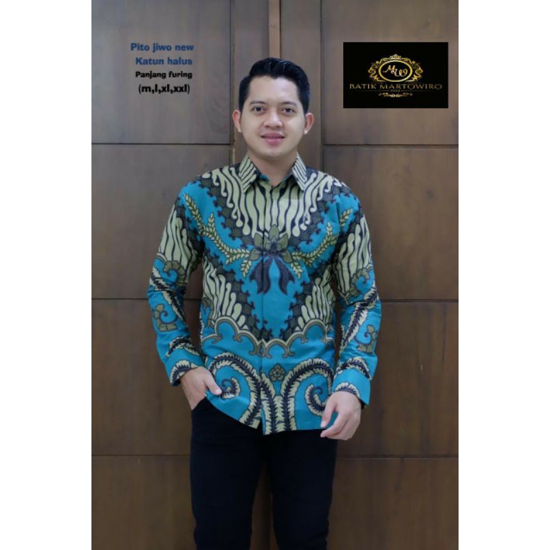 Kemeja Batik Lengan Panjang Pria Warna Biru Baju Batik Wara Biru PITO JIWO BIRU Batik Lapis Furing