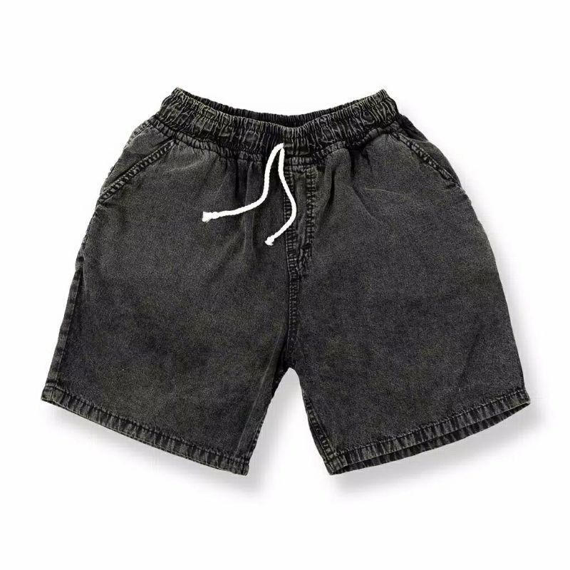 SHORT JEANS WASHED CELANA JEANS PENDEK SANDWASH Black