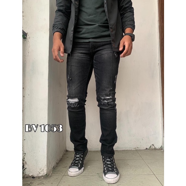 celana jeans panjang sobek pria black viper distro BV import slimfit termurah korean style terbaru COD