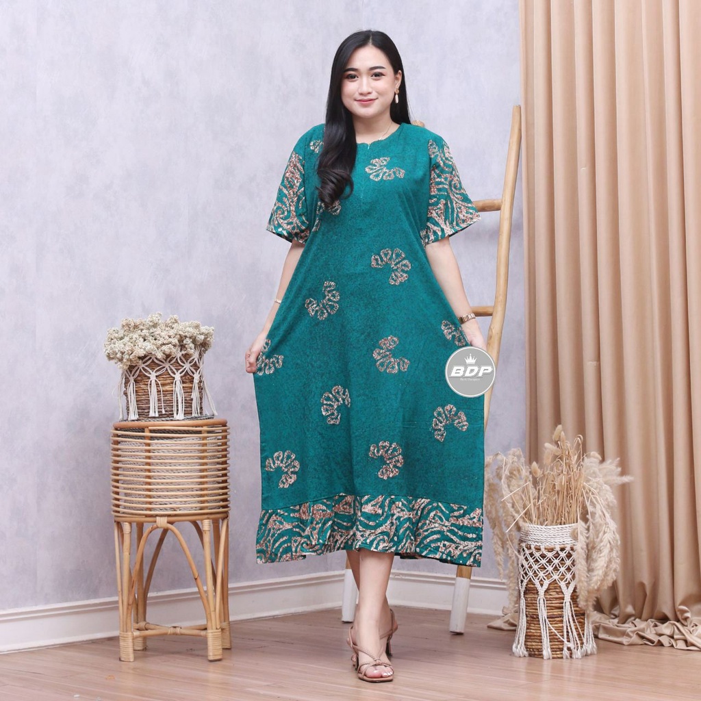 Dianputri - Daster Maura Batik Cap Rayon Grade A Motif Terbaru Busui Resleting Depan - Baju Tidur Daster Kekinian-vira hijau